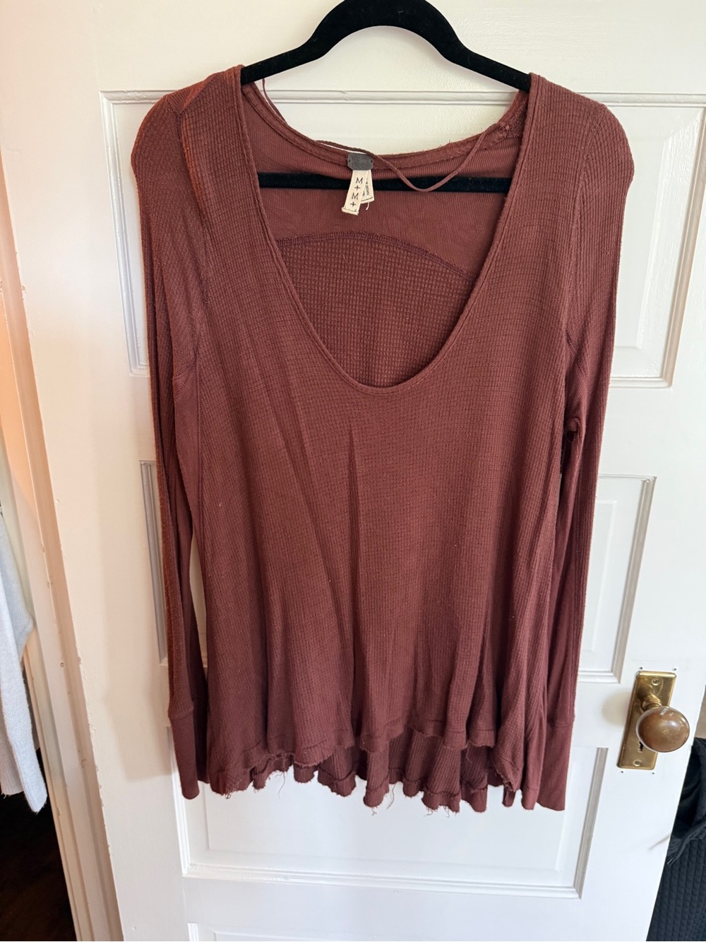 Free People Waffle Knit Scoop Neck Long Sleeve Top - Rust